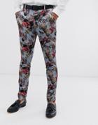 Asos Design Super Skinny Suit Pants In Blue Floral Print Velvet