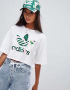 Adidas Originals X Farm Cropped T-shirt With Trefoil Logo In White - White