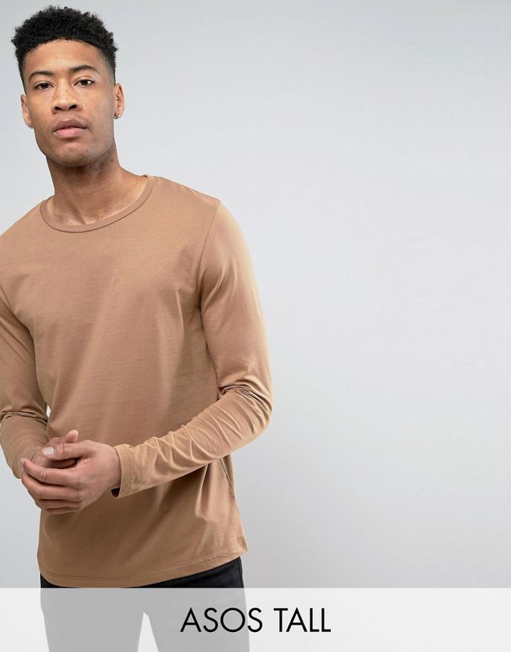 Asos Tall Long Sleeve T-shirt In Brown - Beige