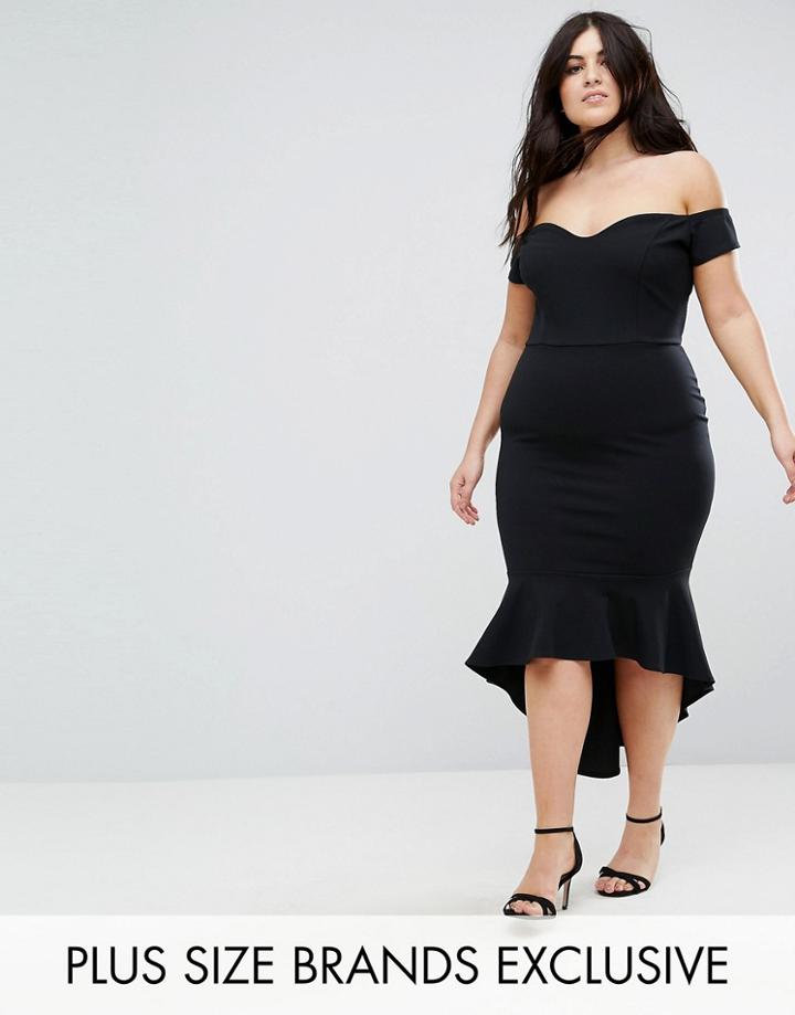 John Zack Plus Off Shoulder Ruffle Midi Dress - Black