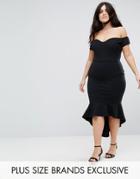 John Zack Plus Off Shoulder Ruffle Midi Dress - Black