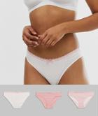 Dorina Mila 3 Pack Cotton Spot Stripe Knickers In Pink And Cream-multi