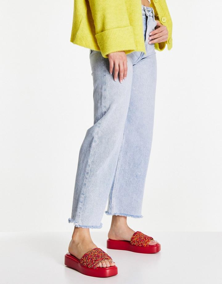 Asos Design Finbar Woven Flat Mules In Red