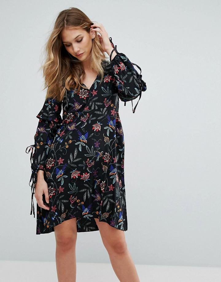 Vero Moda Floral Cold Shoulder Dress - Black