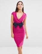 Vesper Cross Front Pencil Dress With Bow Waist - Pink