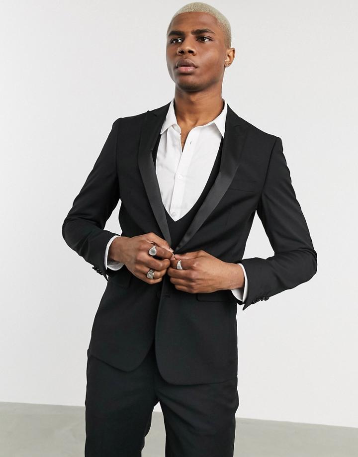 Devils Advocate Wedding Skinny Fit Tuxedo Suit Jacket-black