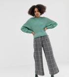 Monki Wide Leg Cropped Pants With Check Print In Gray