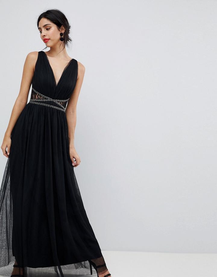 Little Mistress Lace Back Maxi Dress - Black