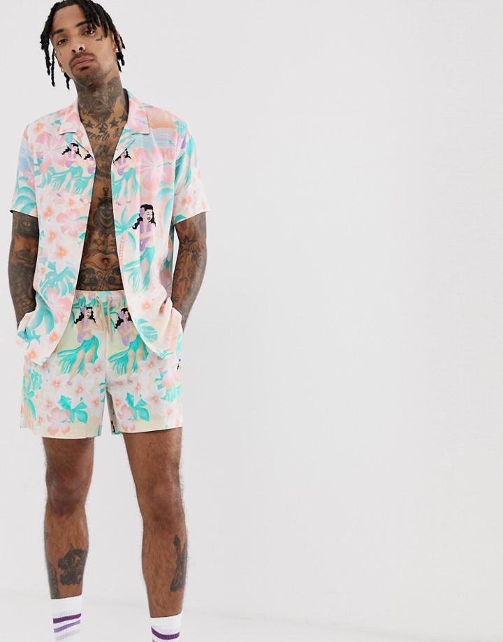 Asos Design Festival Relaxed Fit Hawaiian Floral Shirt In Pink - Pink
