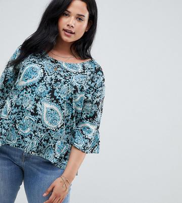 Nvme Paisley Frill Peplum Top - Blue