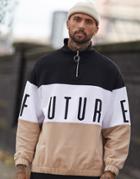 Asos Design Oversized Funnel Neck Sweatshirt With Color Blocking & Embroidery With Dark Future Logo - Beige