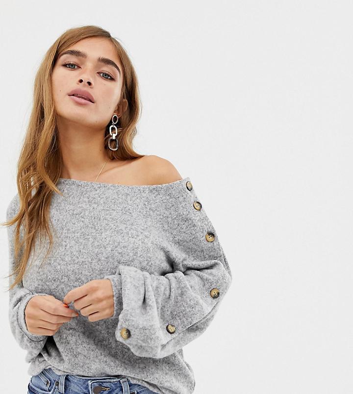 Vero Moda Petite Button Sleeve Sweater-gray
