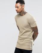 Asos Longline Muscle T-shirt With Side Zips In Beige - Beige