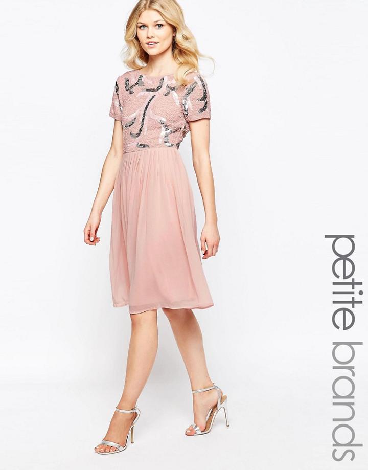 Maya Petite Embellished Prom Skater Dress With Plunge Back - Mauve