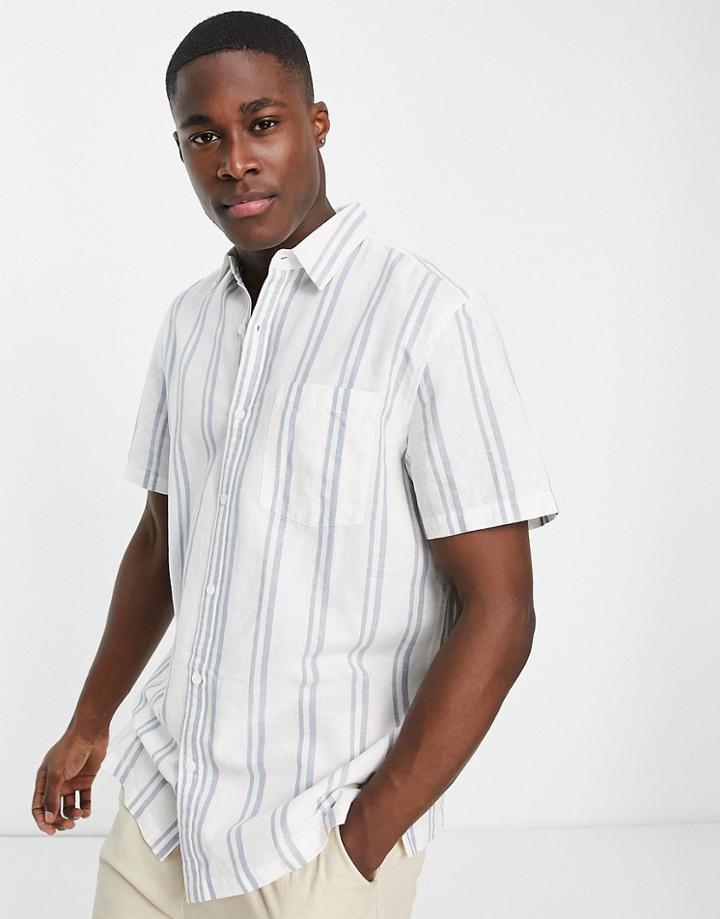 Topman Linen Shirt In White And Blue Stripe
