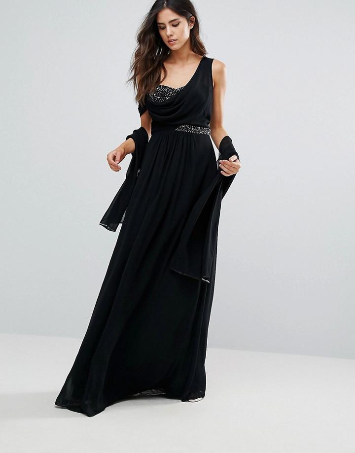 City Goddess Maxi Dress With Diamonte Detail - Black