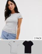 New Look Crop Rib T-shirt 2 Pack In Black And Gray - Multi