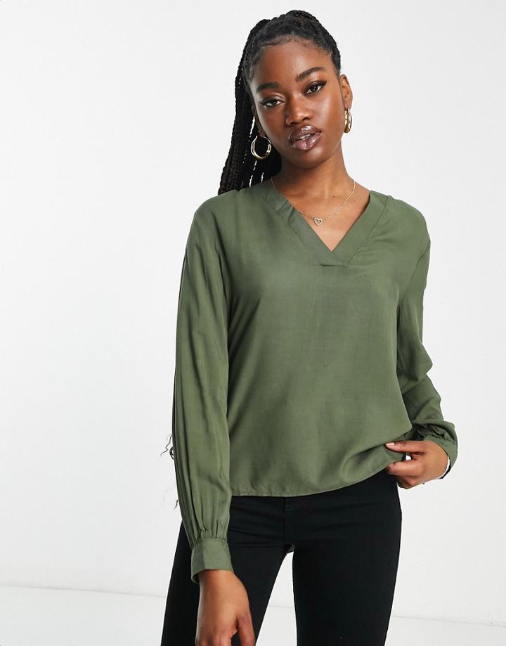 Jdy Aros V Neck Blouse In Khaki-green
