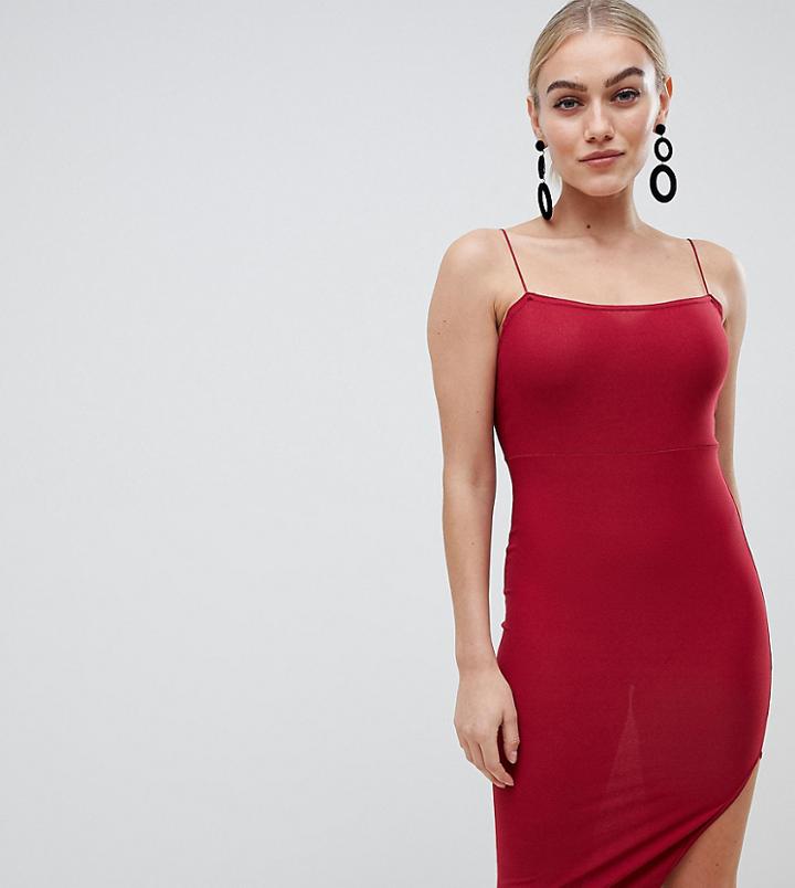 Boohoo Petite Strappy Thigh Split Midi Dress In Berry - Purple