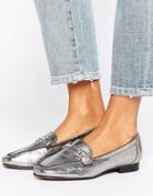 New Look Leather Metal Detail Loafer - Silver