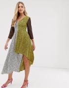 Liquorish V Neck Dress With Hi-low Hem In Mixed Animal Print-multi