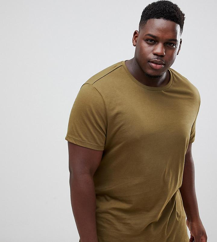 Asos Design Plus Organic T-shirt With Crew Neck In Khaki - Green