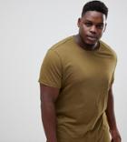 Asos Design Plus Organic T-shirt With Crew Neck In Khaki - Green