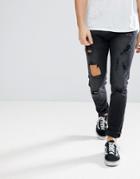 Diesel Tepphar Jeans In Black Ripped - Black