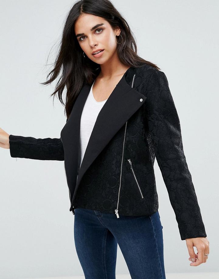 French Connection Delunay Collarless Biker Jacket-black