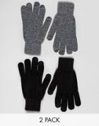 New Look Touch Screen Gloves 2 Pack In Black And Gray - Black