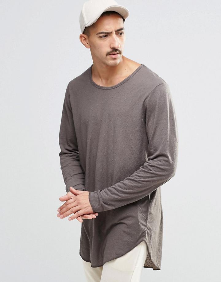 Weekday Boule Long Sleeve Top Slub In Mole Gray - Gray