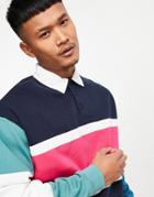 Asos Design Oversized Rugby Sweatshirt In Color Block-navy