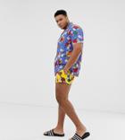 Asos Design Plus Two-piece Swim Shorts In Yellow Floral Print In Super Short Length - Yellow
