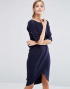 Closet Pencil Dress With Wrap Front - Navy