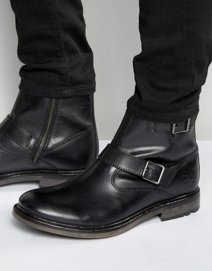 Base London Zinc Leather Biker Boots - Black