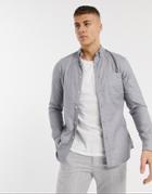 Topman Long Sleeve Stretch Oxford Shirt In Light Gray-green