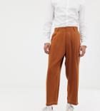 Noak Wide Leg Smart Pants In Camel With Pleats - Brown