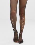 Hunkemoller 3d Floral Fishnet Tights - Black