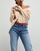 Asos Design Jeans Belt In Bamboo Heart Buckle-red