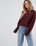 New Look Knitted Crop Sweater - Purple