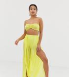 Asos Design Petite Slinky Beach Pants With Split Sides In Neon Yellow Two-piece