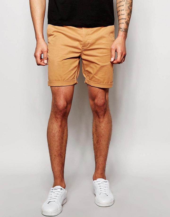 Asos Slim Chino Shorts In Tan - Gillii Indian Tan