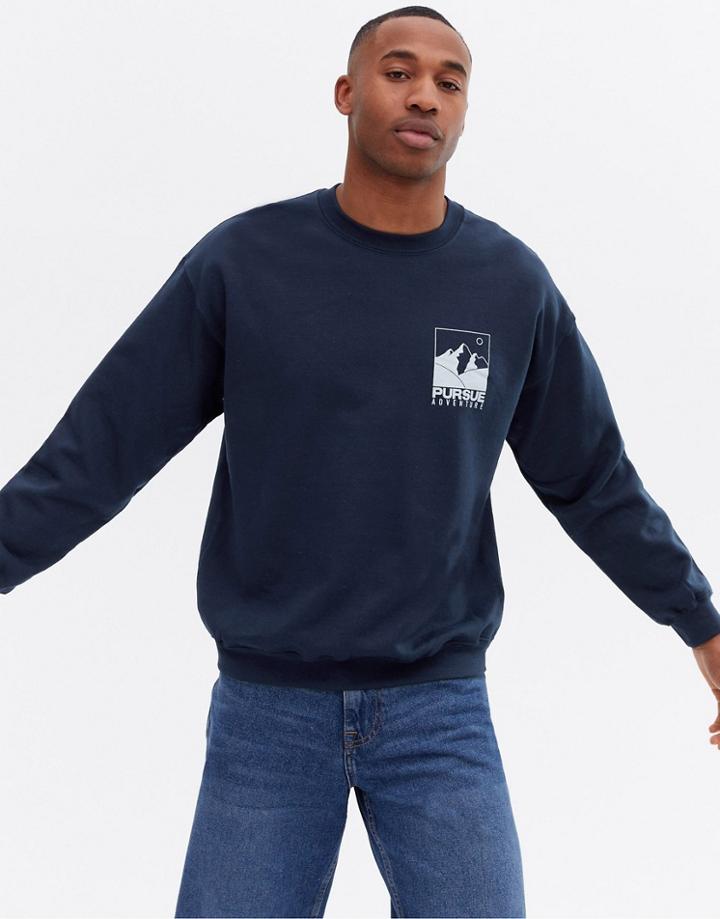 New Look Pursue Logo Sweatshirt In Navy