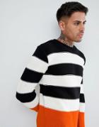 Boohooman Color Block Sweater In Orange - Multi