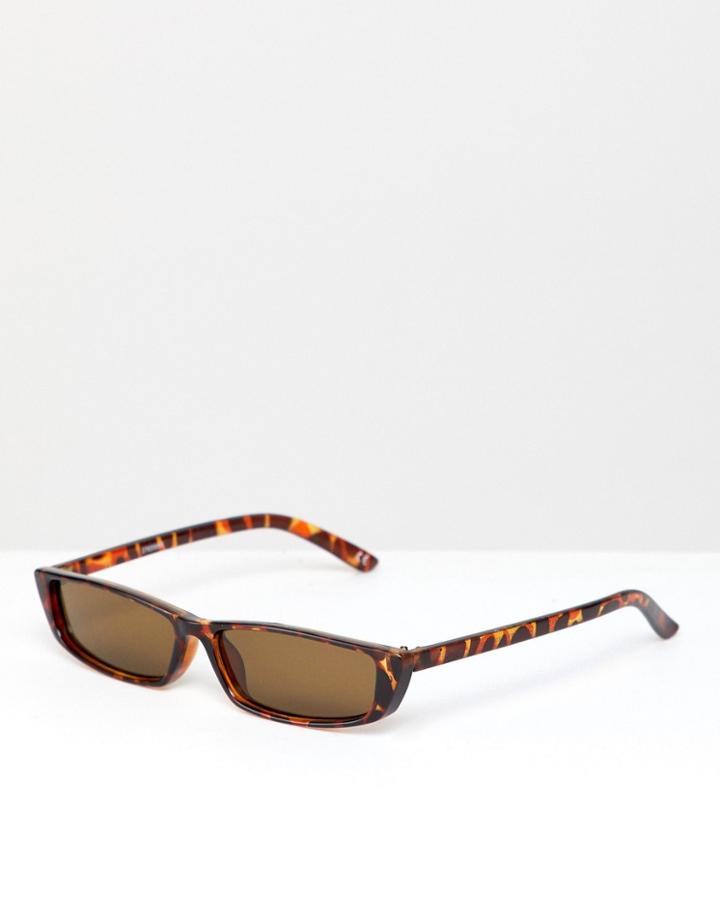 Asos Design Narrow Frame Square Sunglasses In Tort - Brown