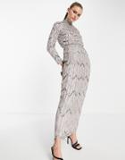Asos Design Linear Embellished Maxi Dress With Gem Detail-pink