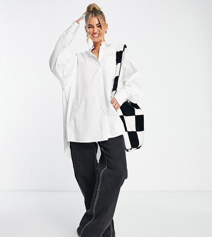 Collusion Oversized Cotton Shirt In White - White