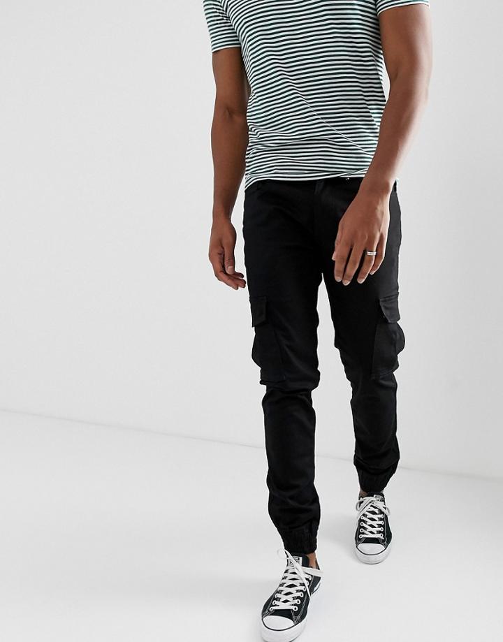 Threadbare Slim Cuffed Cargo Pants - Black