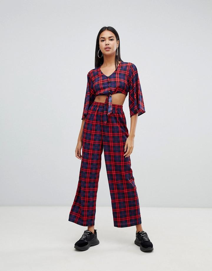 Noisy May Wide Leg Check Pants-multi
