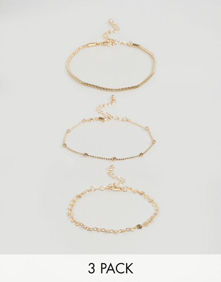 Asos Curve Pack Of 3 Disc And Ball Chain Bracelets - Gold
